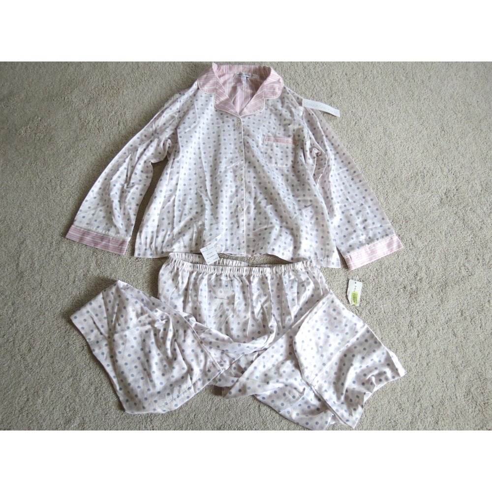 NWT Miss Elaine White Polka Dot Pajama Set Shirt and Pants Size XL